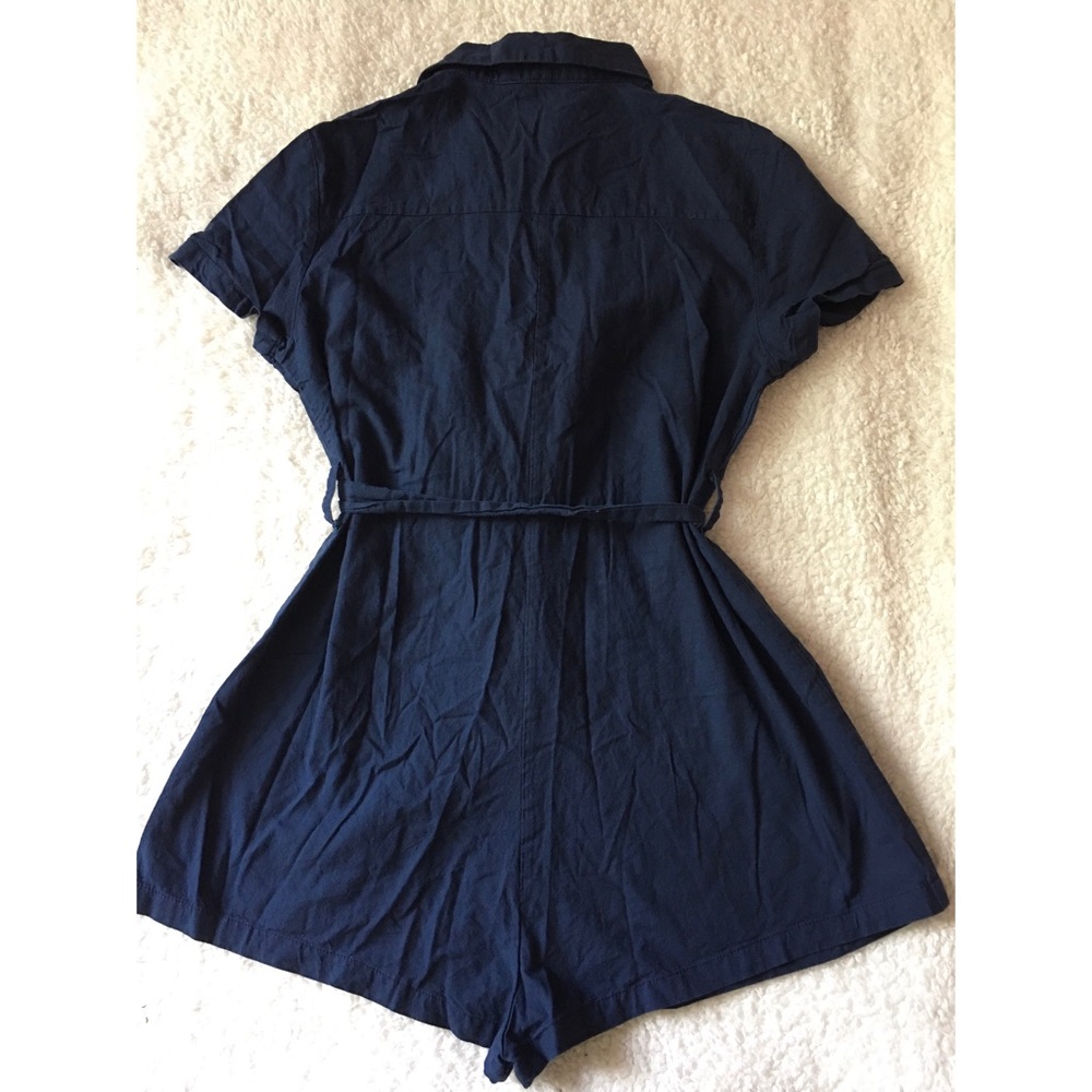 Solid Button Front Belted Utility Romper - image 7